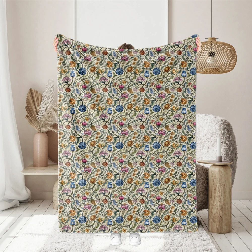 William Morris-Inspired Colorful and Vibrant Flowers and Leaves Pattern Fabric – Custom Print Fabrics
