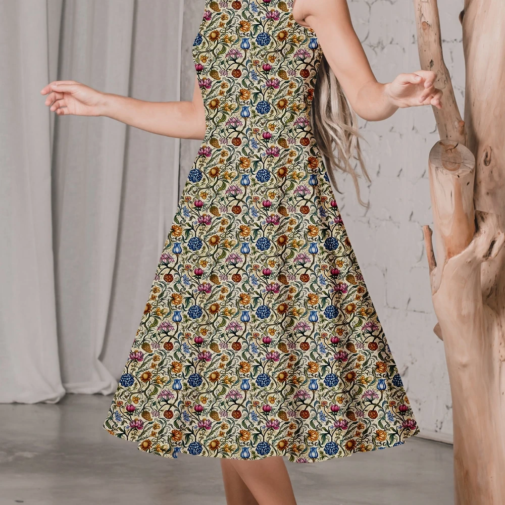 William Morris-Inspired Colorful and Vibrant Flowers and Leaves Pattern Fabric – Custom Print Fabrics