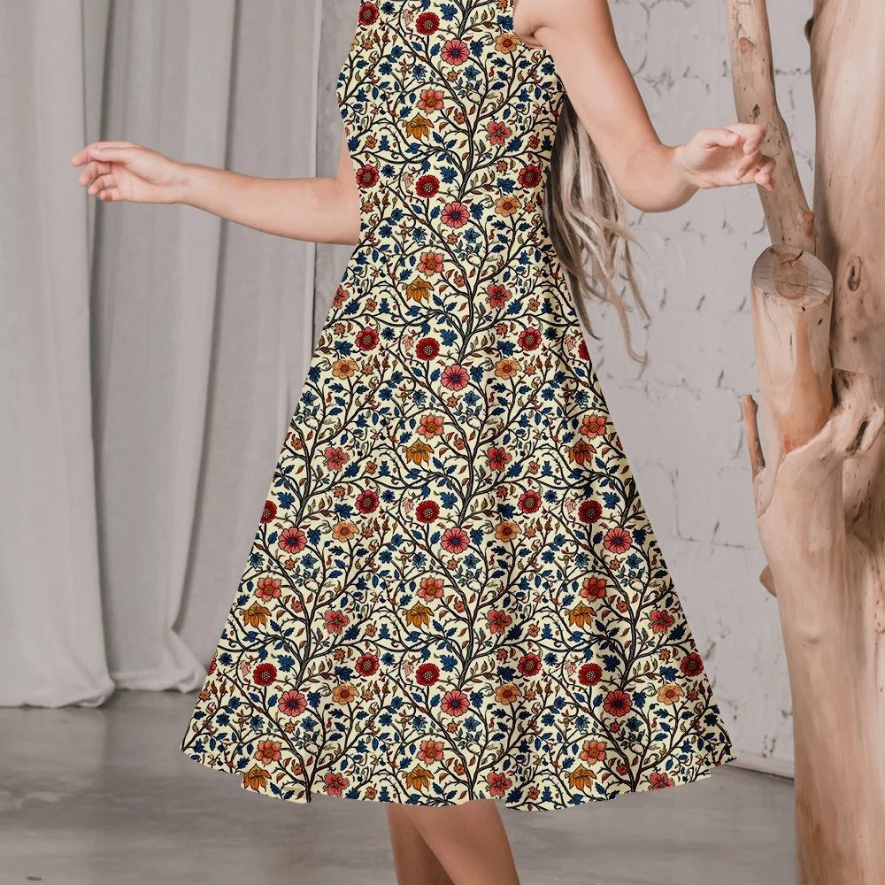 William Morris-Inspired Vibrant Liberty Floral with Colorful Blossoms and Blue Leaves Fabric – Custom Print Fabrics