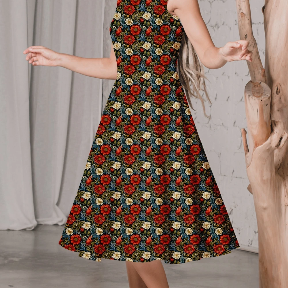William Morris Liberty Floral with Vibrant Blossoming Flowers and Flowing Greenery Fabric – Custom Print Fabrics