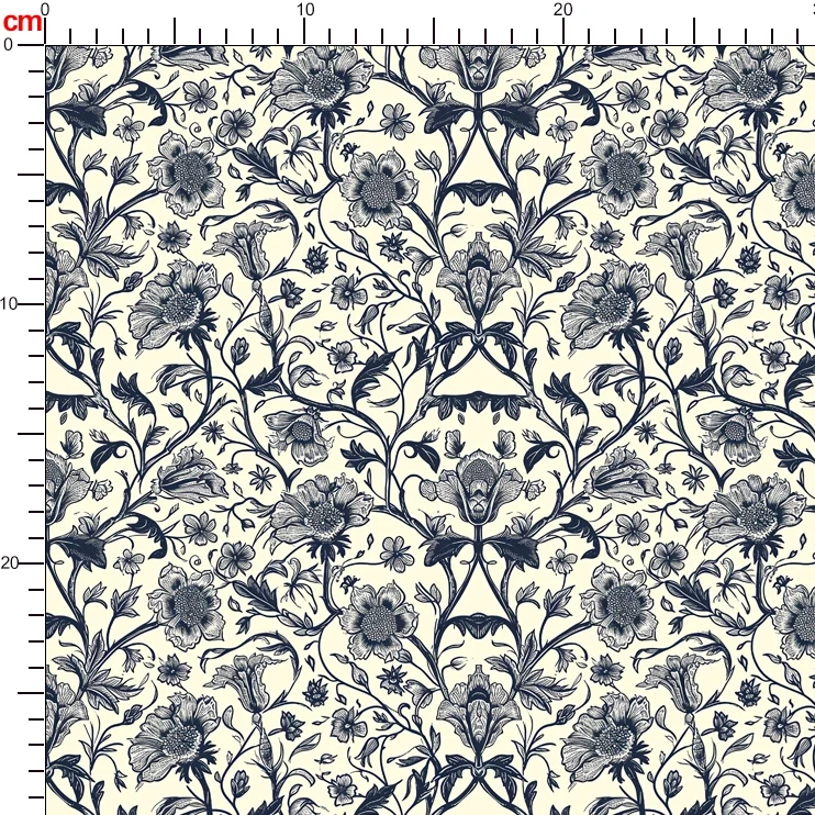 William Morris-Inspired Abstract Vintage Monochrome Flowers and Leaves Pattern Fabric – Custom Print Fabrics
