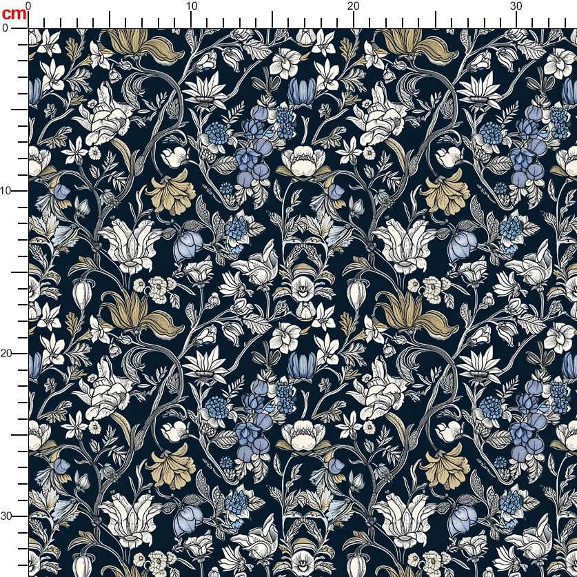William Morris-Inspired Vintage Floral Fabric with Pale Yellow and Purple Flowers – Custom Print Fabrics