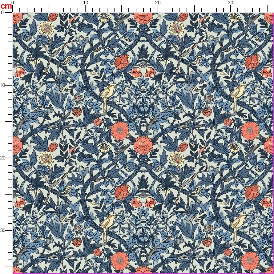 William Morris-Inspired Flourishing Tree with Blooming Flowers and Birds Fabric – Custom Print Fabrics