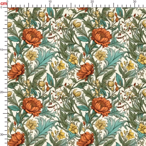 William Morris Vintage Liberty Floral with Brilliantly Blooming Large Flowers and Brightly Colored Leaves Fabric – Custom Print Fabrics