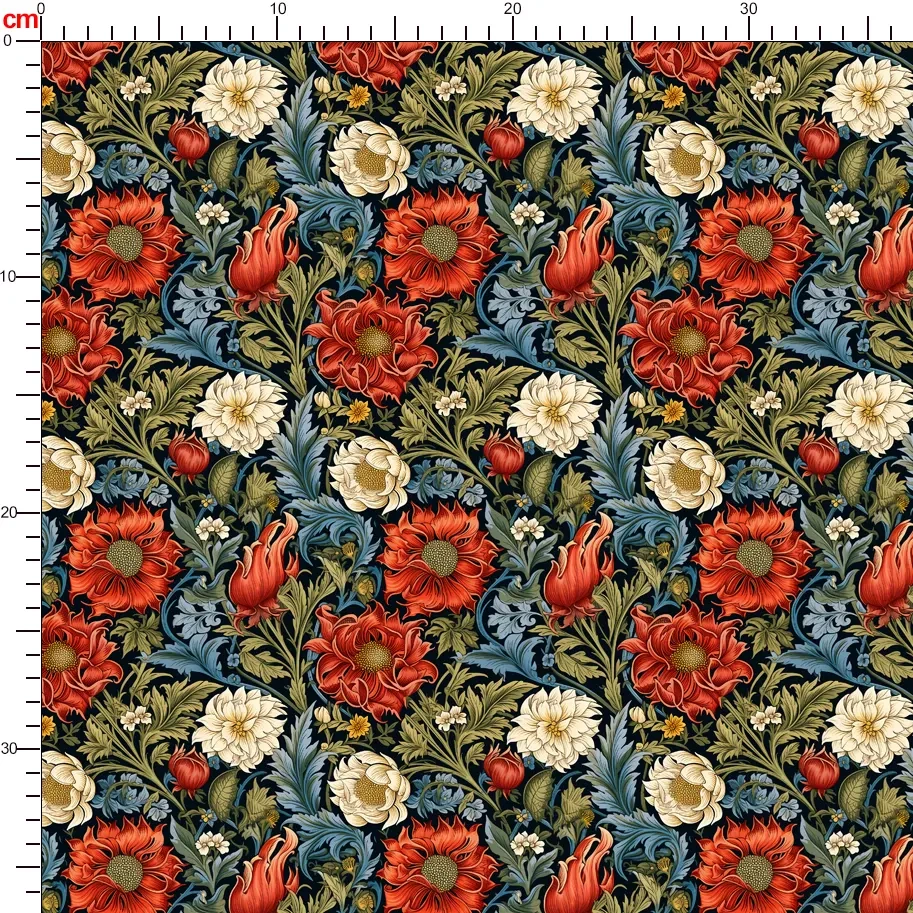 William Morris Liberty Floral with Vibrant Blossoming Flowers and Flowing Greenery Fabric – Custom Print Fabrics