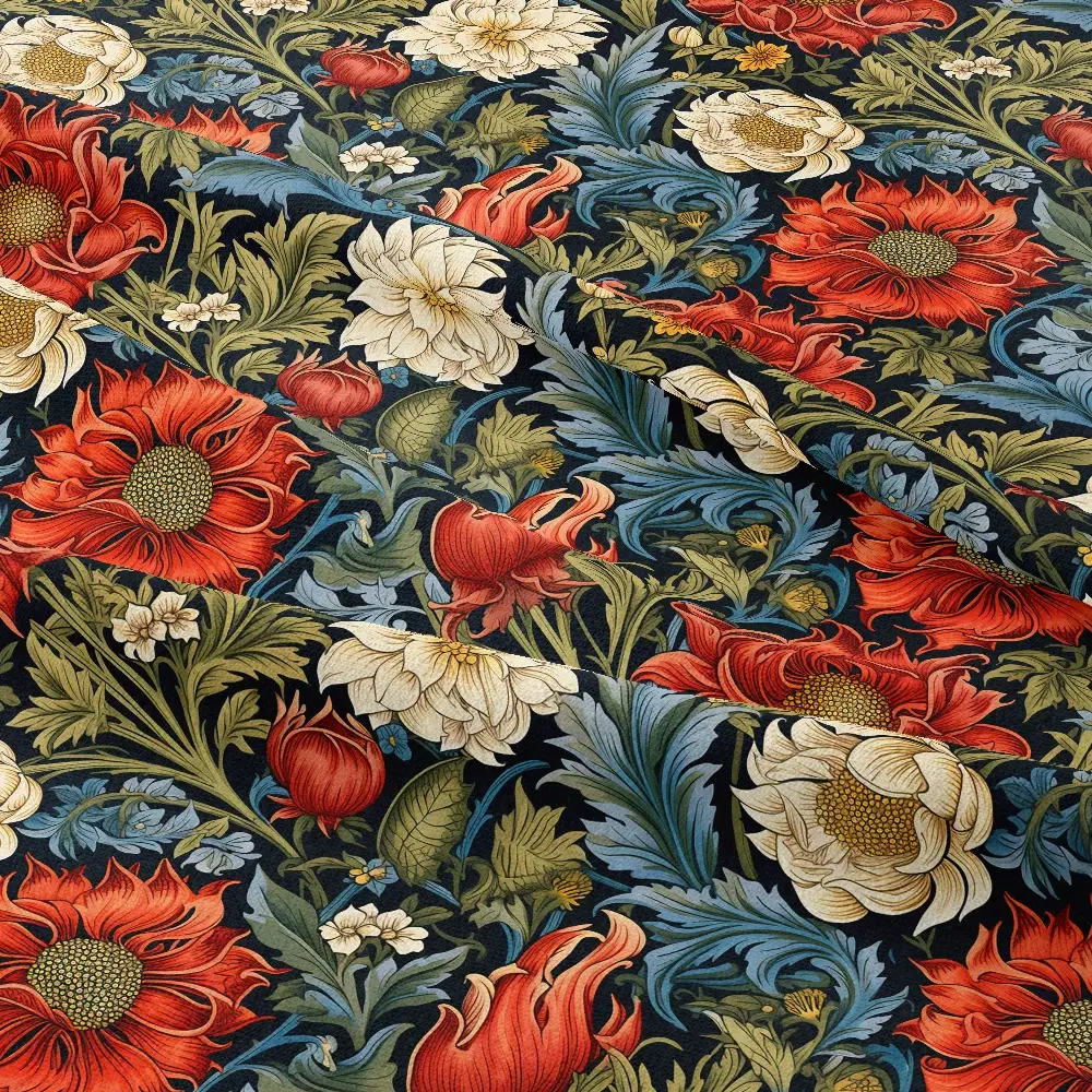 William Morris Liberty Floral with Vibrant Blossoming Flowers and Flowing Greenery Fabric – Custom Print Fabrics