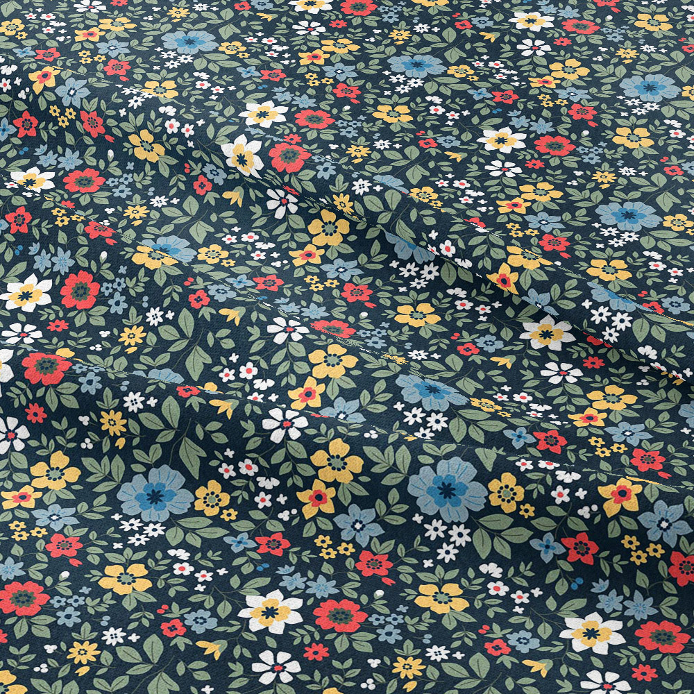 Tranquil Harmony Natural - Inspired Liberty Floral Print with Blue Flowers Fabric – Custom Print Fabrics