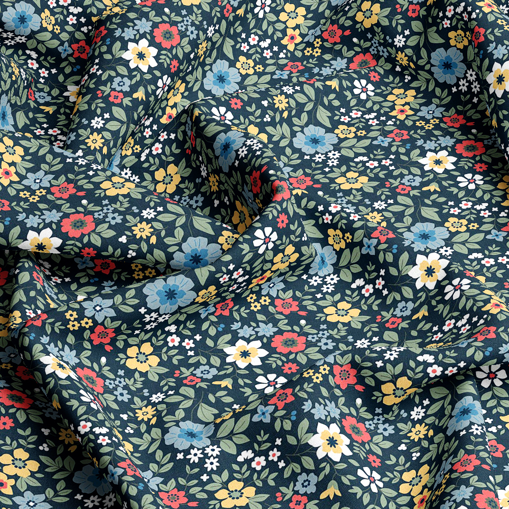 Tranquil Harmony Natural - Inspired Liberty Floral Print with Blue Flowers Fabric – Custom Print Fabrics
