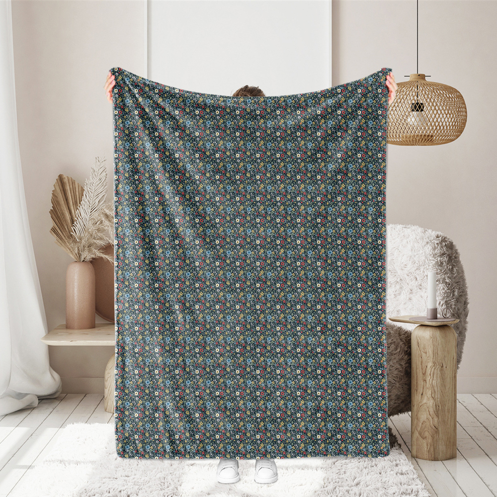 Tranquil Harmony Natural - Inspired Liberty Floral Print with Blue Flowers Fabric – Custom Print Fabrics