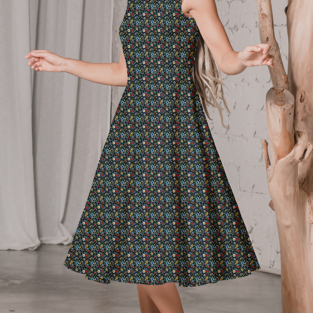Tranquil Harmony Natural - Inspired Liberty Floral Print with Blue Flowers Fabric – Custom Print Fabrics