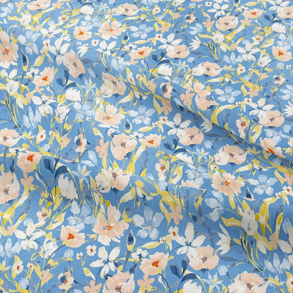 Soft - Toned Vintage Nature - Inspired Liberty Floral Print with Graceful White Flowers and Green Leaves – Custom Print Fabrics