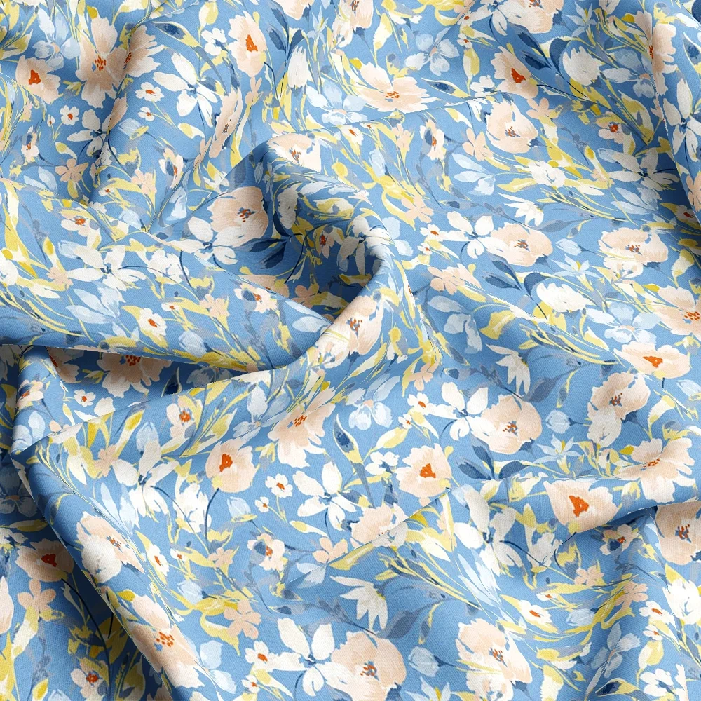 Soft - Toned Vintage Nature - Inspired Liberty Floral Print with Graceful White Flowers and Green Leaves – Custom Print Fabrics
