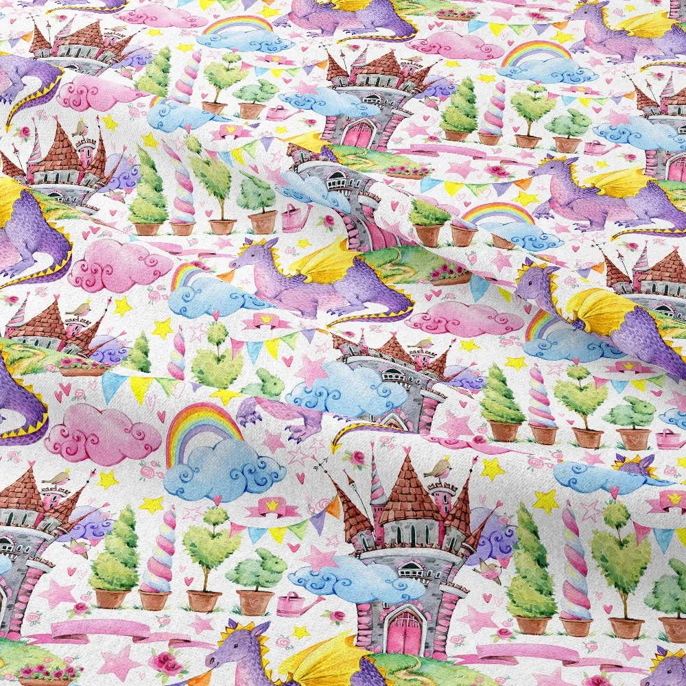 Custom Fairy Dragon and Clouds Print Fabrics - Tailored Seamless Patterns for Any Fabric Use