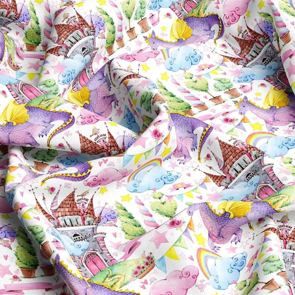 Custom Fairy Dragon and Clouds Print Fabrics - Tailored Seamless Patterns for Any Fabric Use