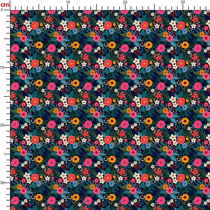 Vintage Liberty Floral Fabric with Dark Warm-Toned Small Flowers and Green Leaves – Custom Print Fabrics