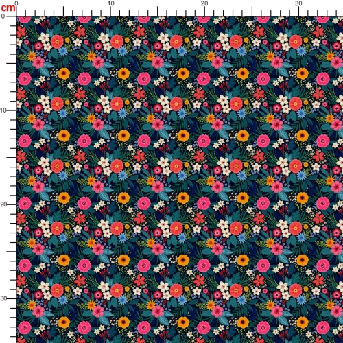 Vintage Liberty Floral Fabric with Dark Warm-Toned Small Flowers and Green Leaves – Custom Print Fabrics