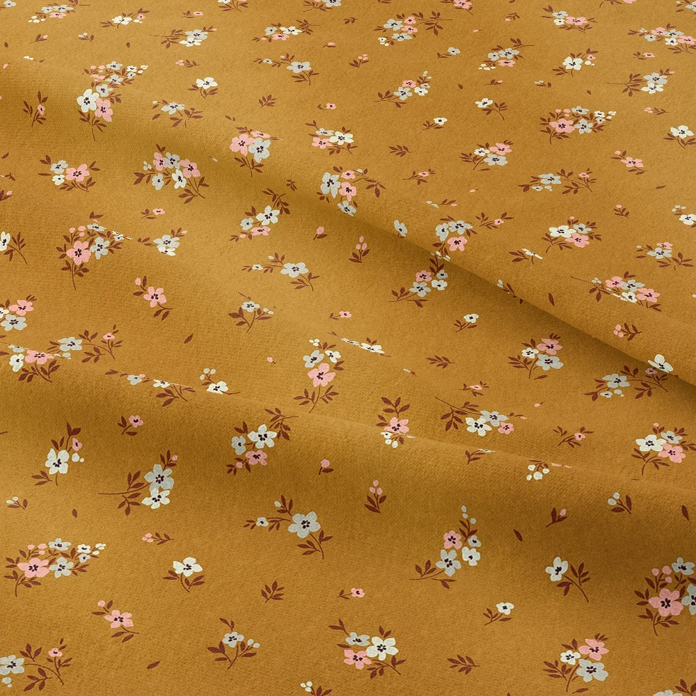 Vintage Light and Graceful Liberty Floral Print with Yellow - Toned Organic Mix of Small Flowers and Leaves – Custom Print Fabrics
