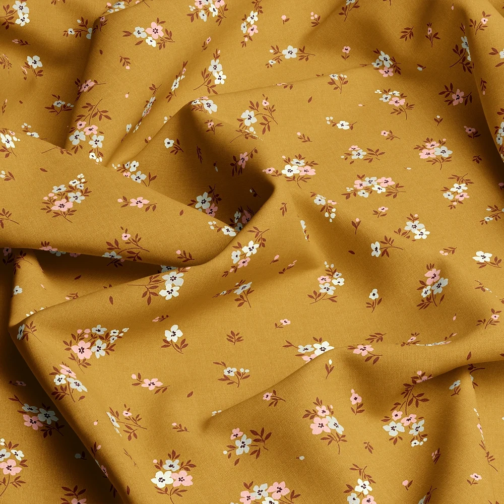 Vintage Light and Graceful Liberty Floral Print with Yellow - Toned Organic Mix of Small Flowers and Leaves – Custom Print Fabrics