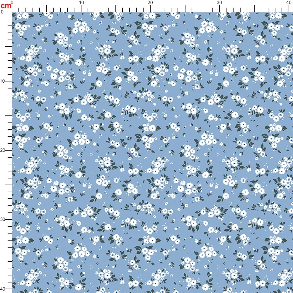 Vintage Elegant Liberty Floral Print with White Flowers on a Blue Ground – Custom Print Fabrics