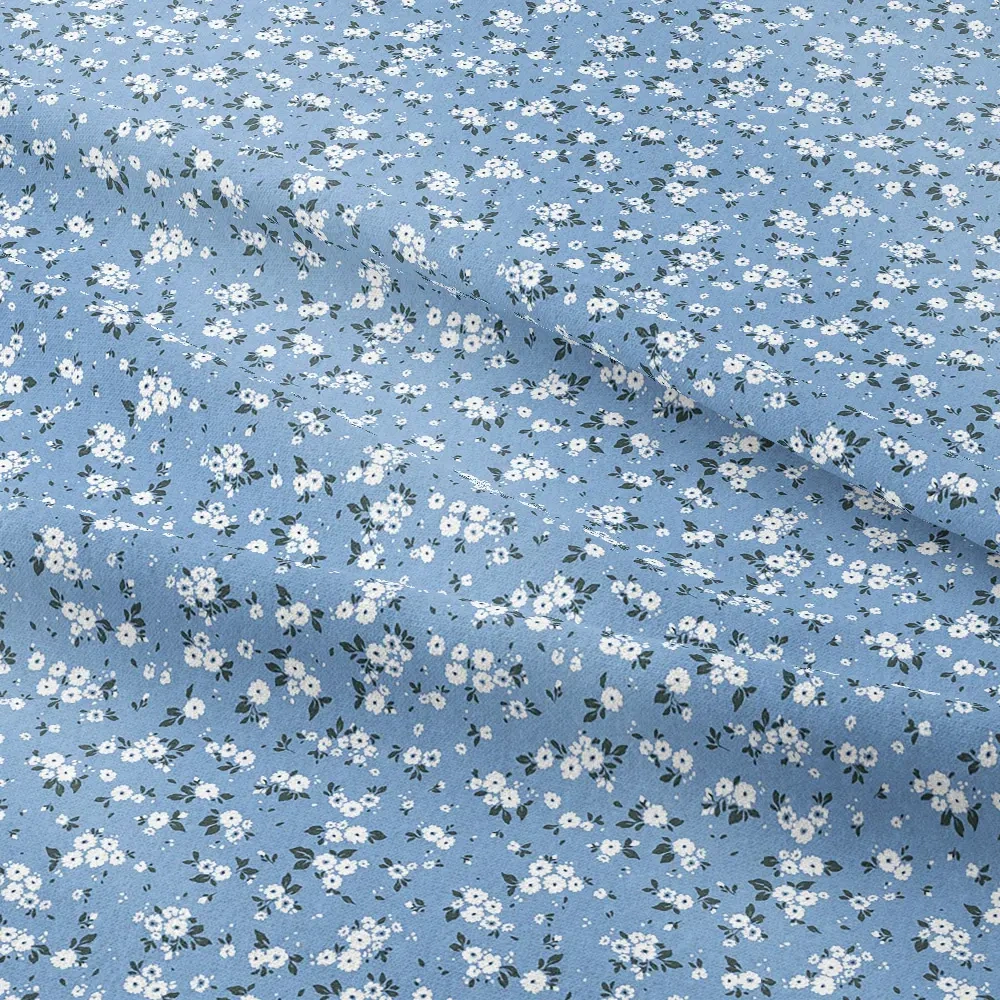 Vintage Elegant Liberty Floral Print with White Flowers on a Blue Ground – Custom Print Fabrics