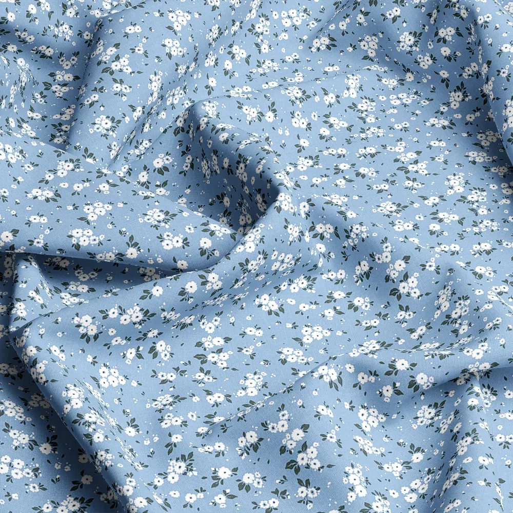 Vintage Elegant Liberty Floral Print with White Flowers on a Blue Ground – Custom Print Fabrics