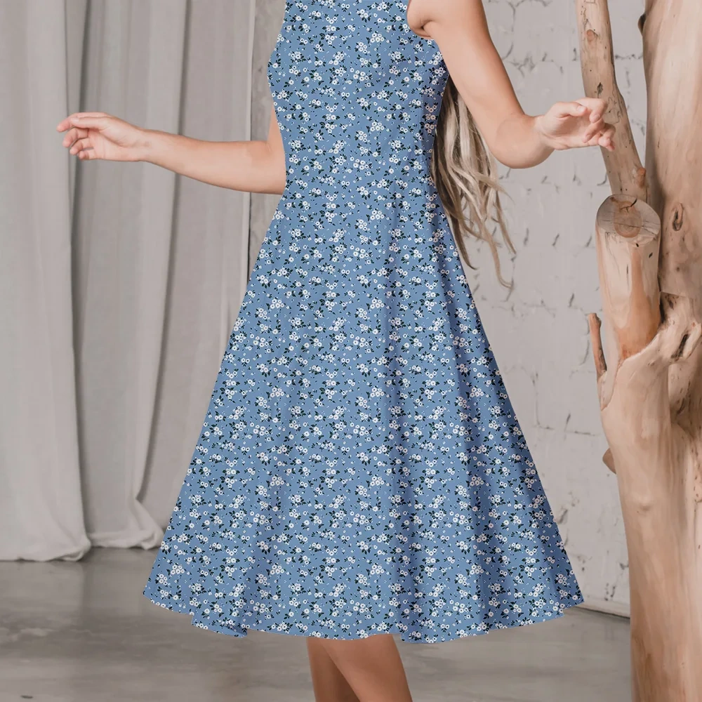 Vintage Elegant Liberty Floral Print with White Flowers on a Blue Ground – Custom Print Fabrics