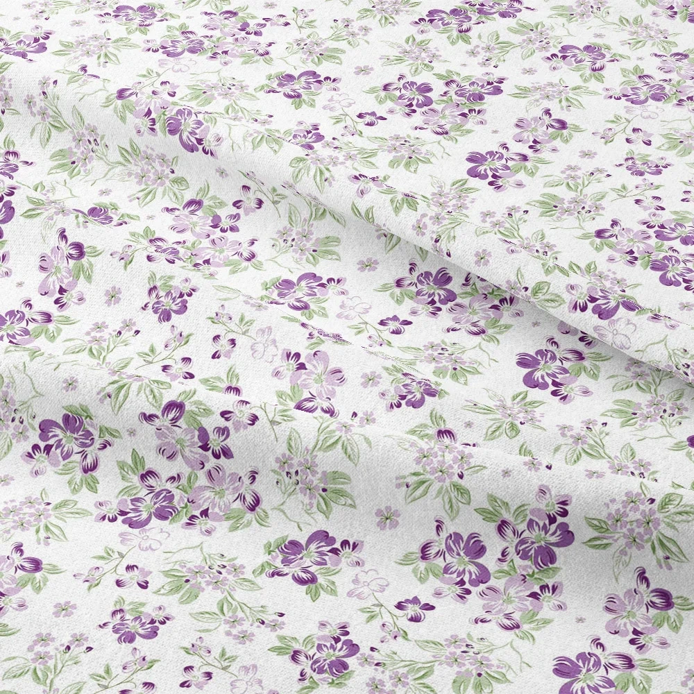 Vintage Light and Graceful Liberty Floral Print with Purple - Toned Organic Mix of Large Flowers and Leaves – Custom Print Fabrics
