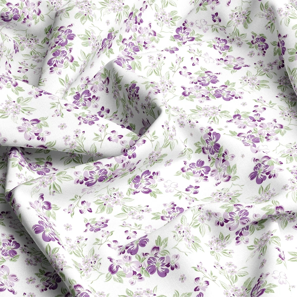Vintage Light and Graceful Liberty Floral Print with Purple - Toned Organic Mix of Large Flowers and Leaves – Custom Print Fabrics