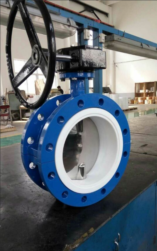 Split Body Double Flange Butterfly Valve — PTFE Lined Body, Polished Stainless Steel Disc