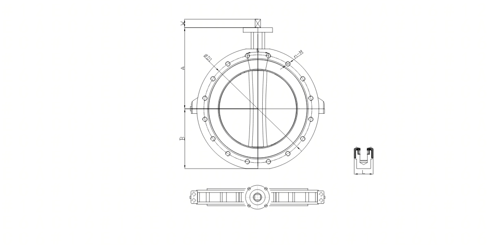 Lug PTFE Lined Butterfly Valve Dimension Drawing
