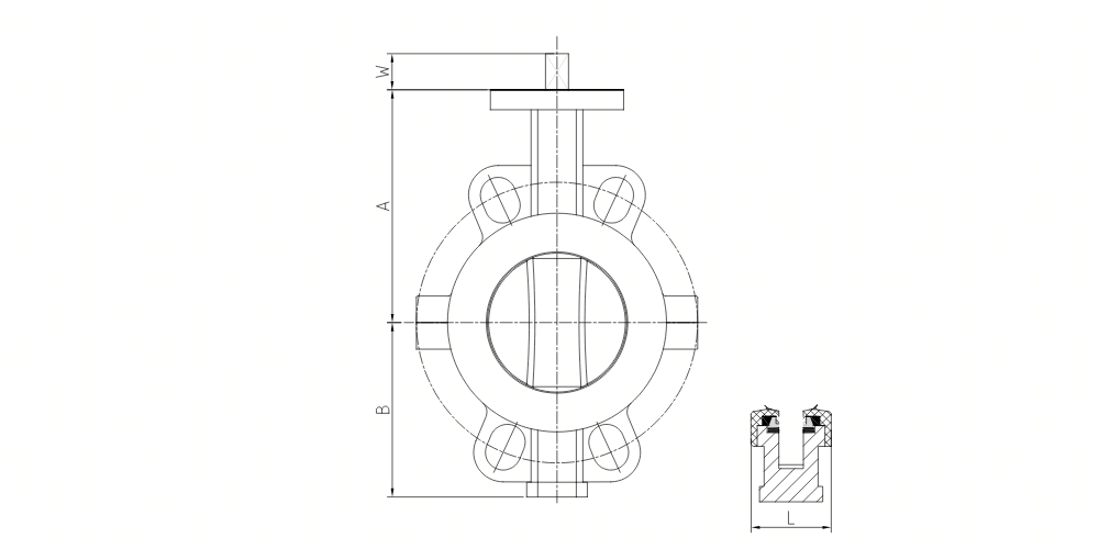Wafer PTFE Lined Butterfly Valve Dimension Drawing