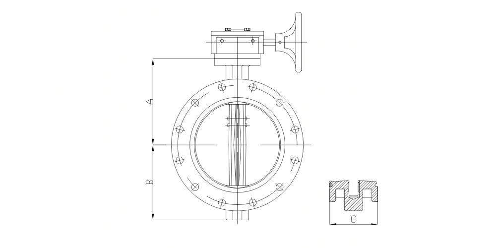 AWWA C504 Concentric Double Flange Butterfly Valve Dimension CAD Drawing