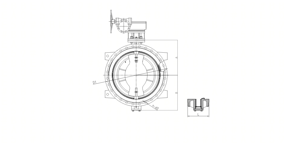 AWWA C504 Double Eccentric Butterfly Valve Dimension CAD Drawing