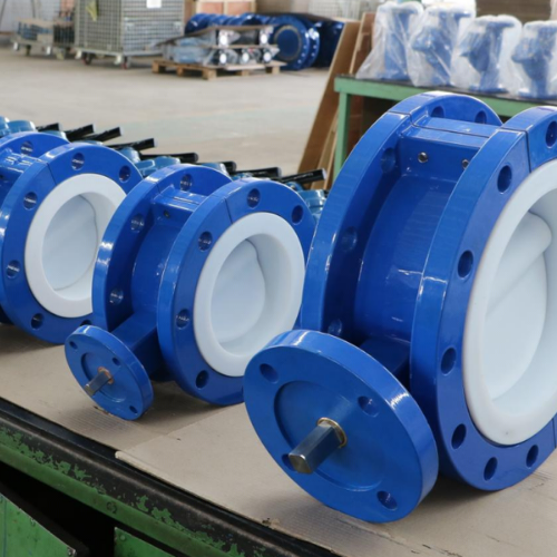 Split Body Full PTFE Lining Double Flange Butterfly Valve