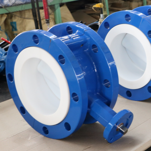 Split Body Full PTFE Lining Double Flange Butterfly Valve