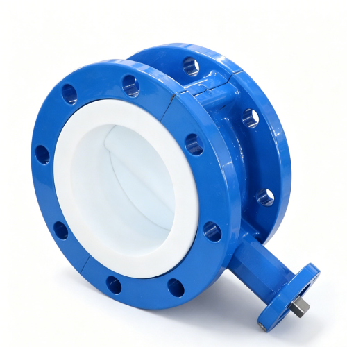Split Body Full PTFE Lining Double Flange Butterfly Valve