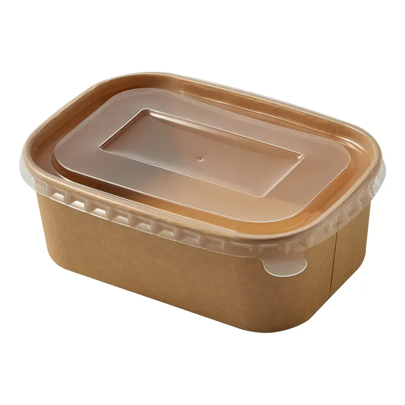 white brown rectangle paper bowl with lid
