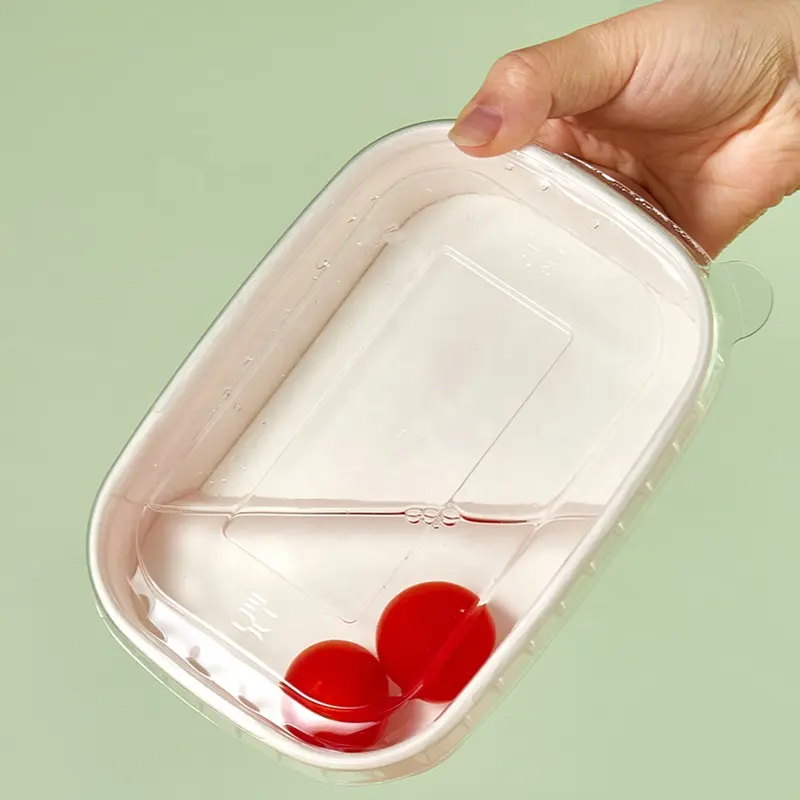 white brown rectangle paper bowl with lid