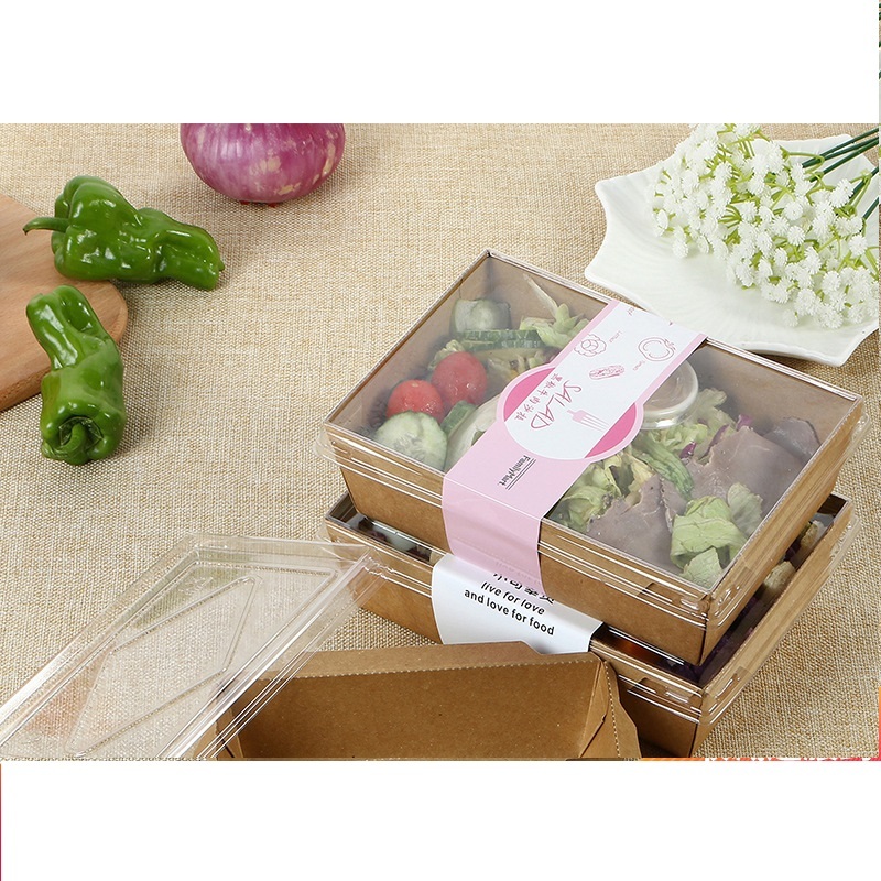 Salad kraft box with pe plastic lid