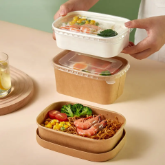 white brown rectangle paper bowl with lid
