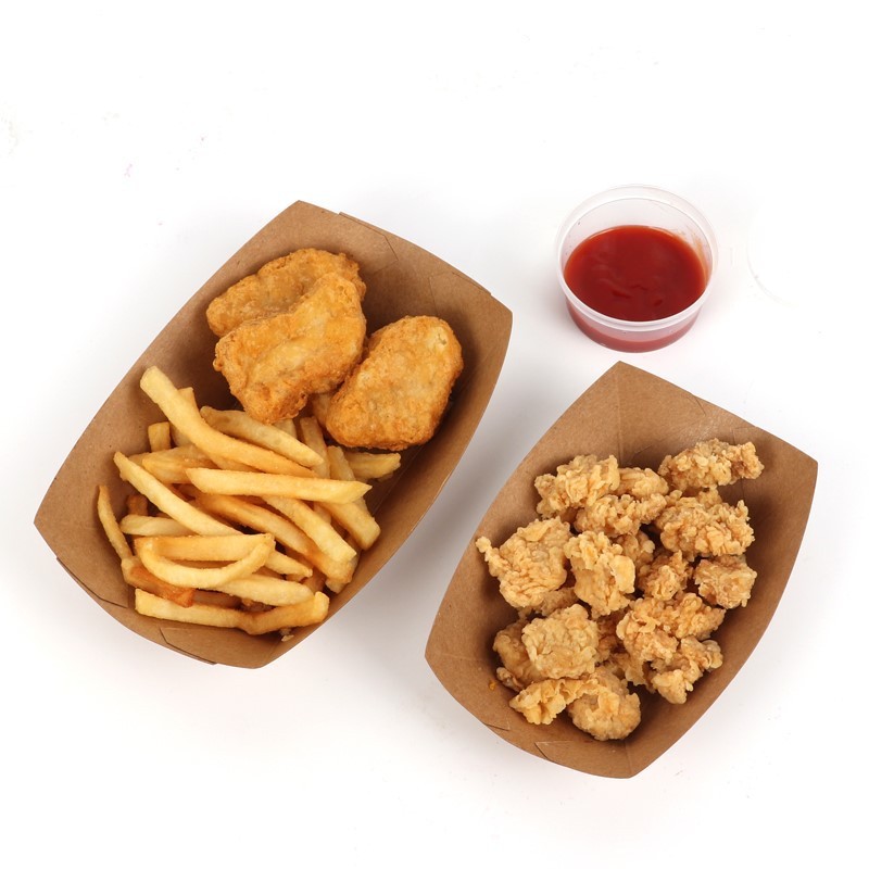 Kraft Paper Boat Box Food Container Food Packaging Boat Shape Box For Snack Paper Food Tray
