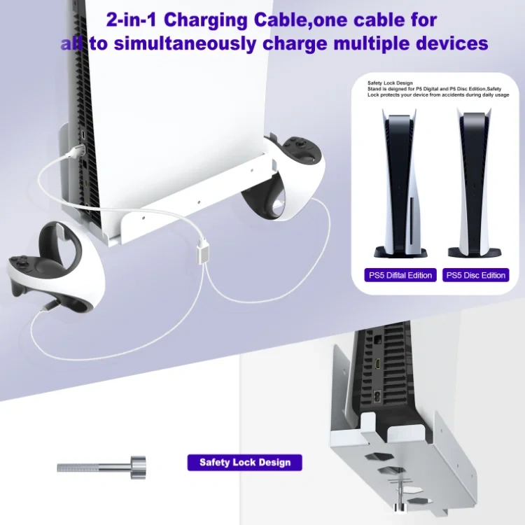 Space Saving Wall Mount Stand Rack With Charging Cable Holder For PSVR2/PS5 Handle Stander Wall Storage Bracket