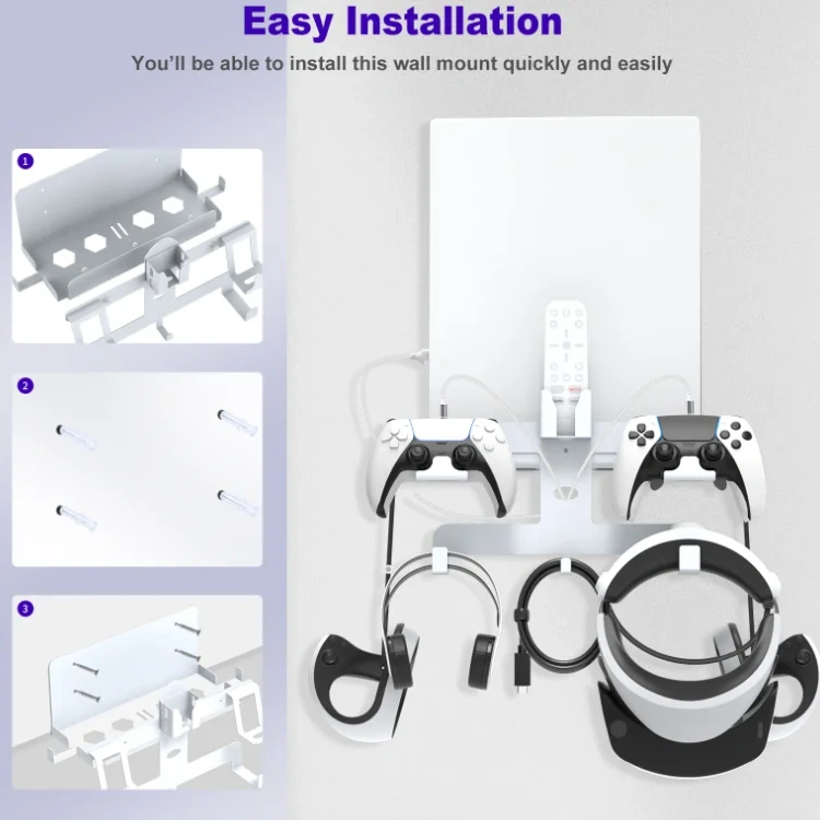 Space Saving Wall Mount Stand Rack With Charging Cable Holder For PSVR2/PS5 Handle Stander Wall Storage Bracket