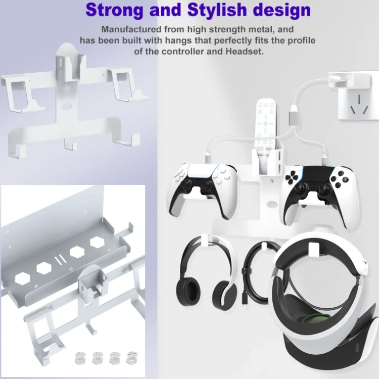 Space Saving Wall Mount Stand Rack With Charging Cable Holder For PSVR2/PS5 Handle Stander Wall Storage Bracket