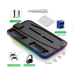 MultiFunctional Cooling Fans Storage Charge Station For PS5/PS VR2 Storage Charging Stand Holders