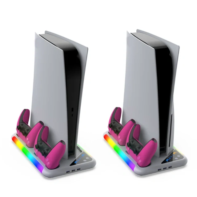 RGB Charging Station Cooling Stand for PS5/PS5 Slim Console Controller Charger Charging Dock with Headphone Holder