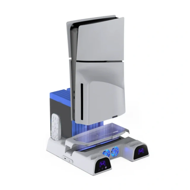 For PS5 Cooling Stand Charging Dock with 11 Game Disc Rack Holder Controller Charger Station for PS5 Slim Console