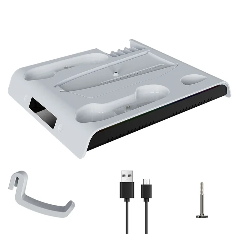 Cooling Charging Stand Base Daul Controller Charger for PS5 slim Console RGB Light Charging Base Station with Cooling Fan