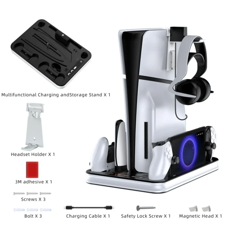 Charging Stand with Cooling Fan for PS5/Slim Console Dual Controller Charger Charging Station Cooling Stand RGB Charging Dock
