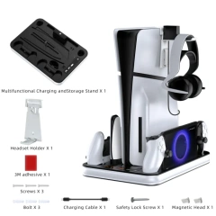 Charging Stand with Cooling Fan for PS5/Slim Console Dual Controller Charger Charging Station Cooling Stand RGB Charging Dock